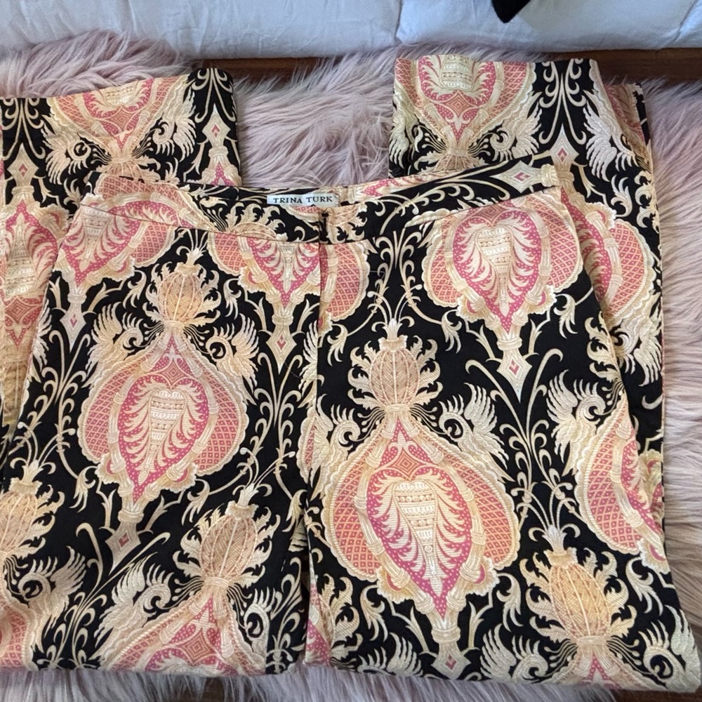Trina Turk Pink, Black, and Cream Boot Cut Pants - Picture 9 of 12